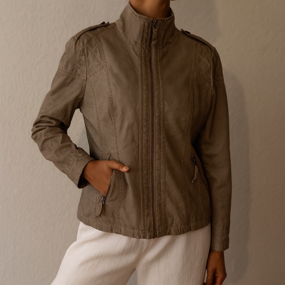 Sebby Collection Taupe Faux Leather Jacket Size Large